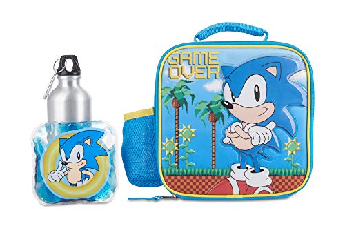 Ai Accessory Innovations Sonic Lunch Box Set For Boys & Girls, Stainless Steel Water Bottle With Carabiner Clip And Ice Pack, Insulated & Waterproof Lunch Bag With Zipper, 4 Pieces #TOP6
