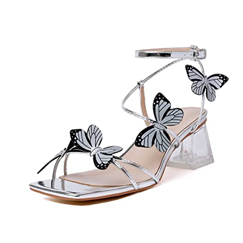 Image of Zamikoo Women's Heeled Sandals Square Open Toe Ankle Strap Block Heels Strappy Clear Heels Chunky Low Heels