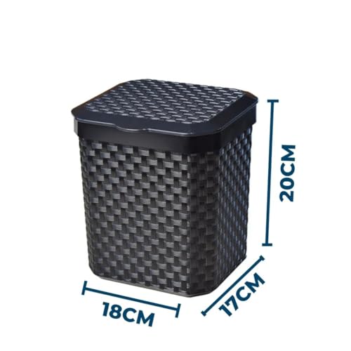 Lixeira Rattan para Pia de Cozinha e Escritório, 5 Litros, Preta com Tampa, Multiuso - Design Minima