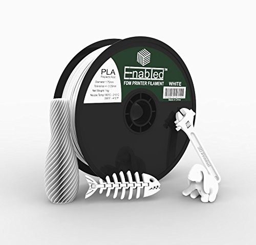 Enabled PLA 3D Printer Filament, Dimensional Accuracy +/- 0.05 mm, 1 kg Spool, 1.75 mm, White