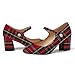 ROSERWISH Women's Block Wedding Mid Heel 2.5 Inch Ankle Strap Round Toe Fashion Pumps Shoes Red Plaid Size 7.5 - Tacones Bajos de Mujer