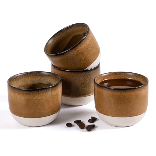 ZEBERBO Set of 4 Enamelled Ceramic Espresso Cups for Nespresso Machine (Brown)