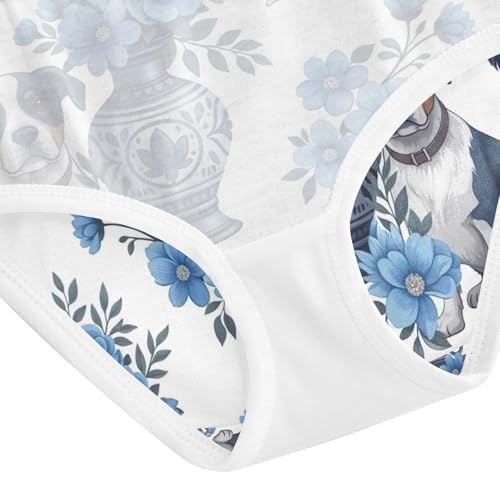 Cute Dogs Blue Floral Retro Undies for Toddler Girls, Girls Cotton Underwear, 2T–8 Years4