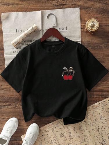Image of RoseSeek Girl's Geometric Star Graphic Tee Tops Casual Summer Short Sleeve Crew Neck T Shirt