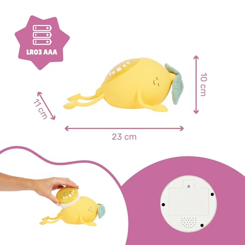 Badabulle Luce Notturna Proiettore Per Bambini Morbida In Silicone Basile - Proiezione Rassicurante - 5 Ninnenanne E 2 Rumori Bianchi - Spegnimento Automatico (30 Min) - A Pile - 5