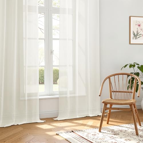 MRTREES Vorhang mit Kräuselband Creme 2er Set H 160 x B 140 cm, Vorhänge Modern Voile Wohnzimmer Gardinen Schlafzimmer Halbtransparent… – Ansicht 6