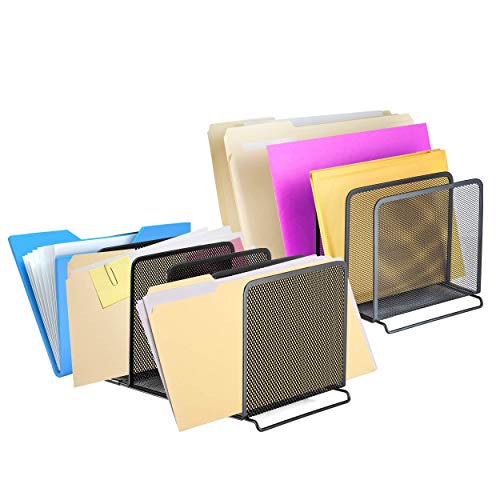 Halter File Organizer 5 Sections Mesh Metal File Holder Storage for Home and Office Desk Organizer, 2 Pack
