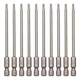 Sipery T10 security torx bits tamper proof 10Pcs, 100mm / 4inch 1/4inch hex shank magnetic screwdriver star bits for power screwdriver impact driver