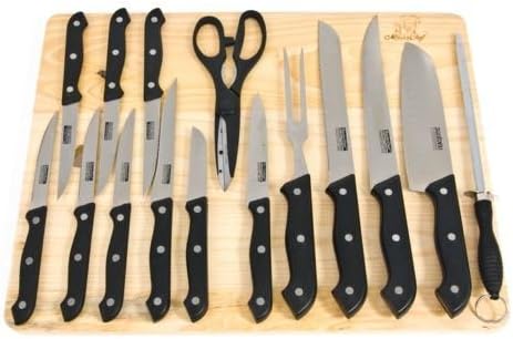 MASTERCHEF 16 pc KITCHEN KNIFE SET W/WOOD CUTTING BOARD STEAK KNIVES SHEARS