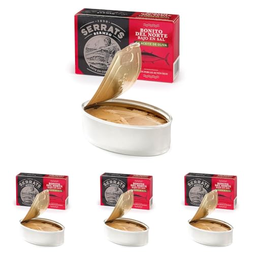 Conservas Serrats - Bonito del Norte BAJO EN SAL en Aceite de Oliva - Lata de 112g (Paquete de 4)