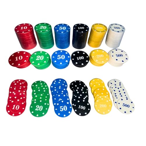 Image of SNOOGG Poker Teen Patti Flush Rummy Chip Set Numbered 10 to 500 Tokens for Card Games Blackjack Poker Chips Set Game Night Party Gaming Set with Durable Chips L 100 300 PC