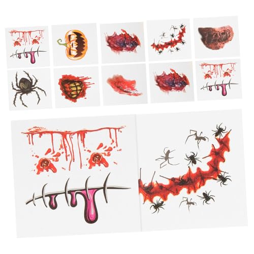 Ipetboom 40 Piezas Maquillaje De Cicatriz De Halloween Piel Festival De Brillo Facial Halloween Temporal Pintura De Neón Calcomanía De Cicatriz Corporal Equipo Ocultador Papel Del Arte