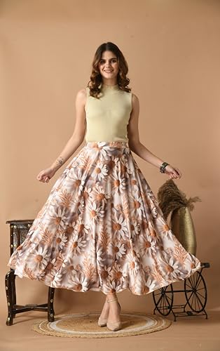 Image of VAGISHA Women's 4-Metre Flared Long Skirt | Skirts for Women Long Length | Long Skirts for Girls | Ethnic & Boho Printed Wear with Elastic Waist | Perfect for Party, Festive & Casual Look