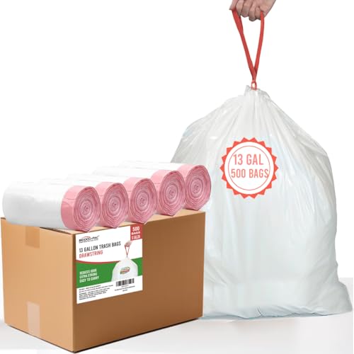 BEIDOU-PAC 13 Gallon Trash Bags Drawstring, 500 Count, White & Unscented Garbage Bags, Multi-purpose Tall Kitchen Trash Bags Can Liners for Business Home Commercial and Industrial by BEIDOU-PAC - Used condition - US$52.00