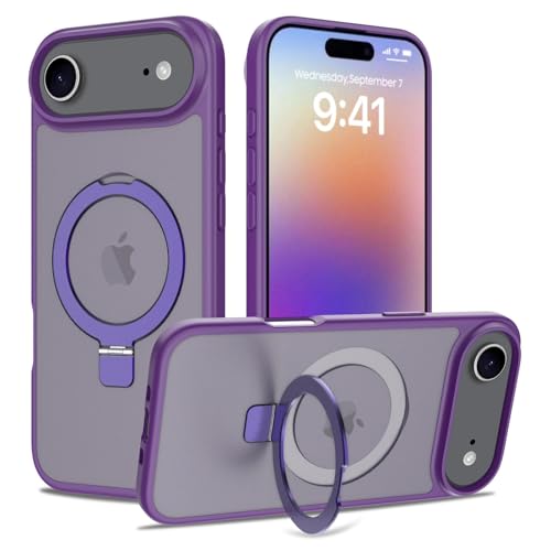 Image of Magnetic for iPhone 17 Air Case, 6.5 inch, Compatible with MagSafe, Rugged Kickstand, Not-Yellowing Military-Grade Protection, Matte Purple