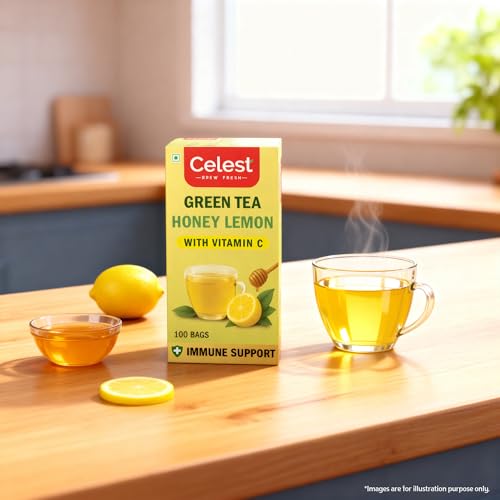 Image of Celest Lemon and Honey Green Tea 400 Tea Bags (100 Bags x 4) | Vitamin C Enriched | Immunity Support | Refreshing & Energizing