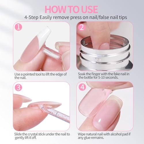 Image of Press-On Nail Glue Remover, 80ml /2.71 fl.oz, Separate Bottles Design (Leak-Proof), 5-Second Quick Debond, Paraben-Free, No Spray Formula- Limited Effect on Gel Nails