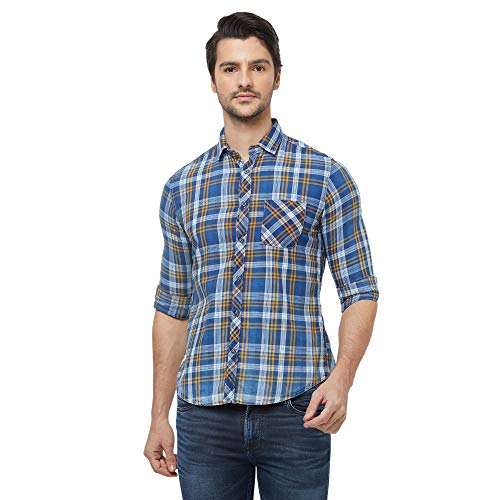KILLER Men's Checkered Slim fit Casual Shirt (K-8810 Isaac_Indigo XL)