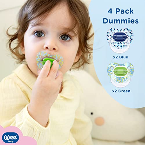 Wee Baby (4-Pack) Baby Dummies | Durable, Vibrant Teething Dummy with Orthodontic Silicone Teat for Healthy Teeth | Newborn Dummies with Air Holes to Prevent Irritation | BPA Free Baby Dummy Multipack - Image 2