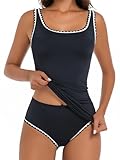 Picture of EVOCRCO Women's Swimsuit Tankini Tummy Control Bathing Suits Two Piece Modest Swim Suits High Waisted Shell Stitch Swimwear
