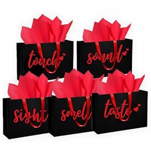 YIXAXKAO 5 Senses – Bolsas de regalo Five Senses con papel de seda, bolsa de papel kraft con asas de cinta para aniversario, día de San Valentín, cumpleaños para él, marido, novio (rojo negro)