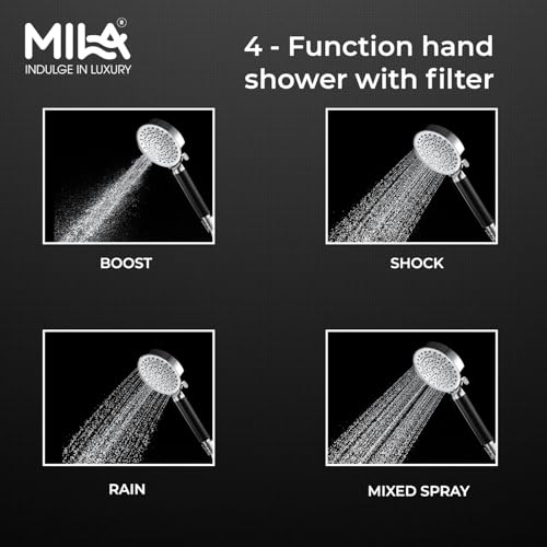Image of Mila Midnight 5-Function Hand Shower with Filter | Rain, Boost Water, Shock Water, Mix Spray Modes | Matt Black & Chrome Finish | Includes Hose (1.5m), Bracket & Installation Kit (120 * 260mm)