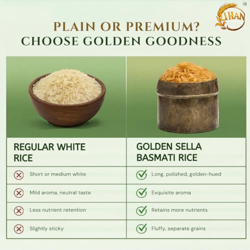 Image of Lihan Golden Sella Basmati Rice 5kg - Long Grain, Non-Sticky & Fluffy | Premium Aromatic Rice for Biryani & Daily Meals | 1kg (Pack of 5)