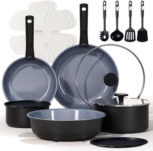 CAROTE 19PCS Ceramic Cookware Sets, Black and Gray, Pots and Pans...