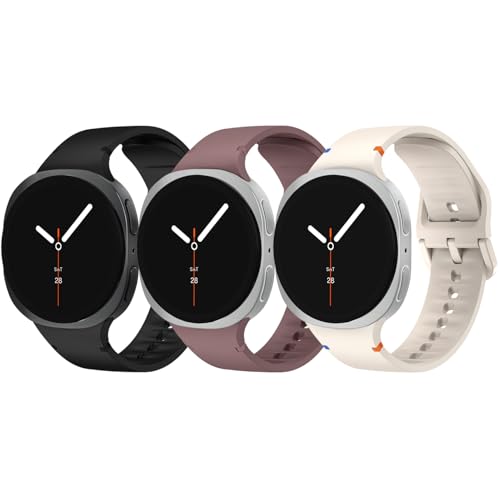 3 Pack Bands Compatible for Samsung Galaxy Watch 8 Band 40mm 44mm/Galaxy Watch 8 Classic 46mm, No Gap Soft Sport Silicone Replacement Strap Band for Men Women (Black/Smokepurple/Starlight, s/m)
