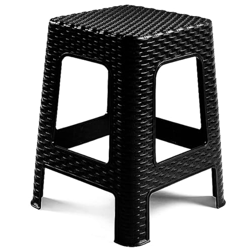 Acan Tradineur - Taburete de plástico - Fabricado en España - Diseño Rattán hogar o el Trabajo - 36 x 36 x 45 cm - Color Negro (1 Unidad)