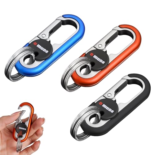 Image of Key Chains Men, 2024 Car Key Chain for Men, Anti-Loss Keychain with Double Keyrings, Quick Release Key Chain (3pcs,Black+Blue+Orange)