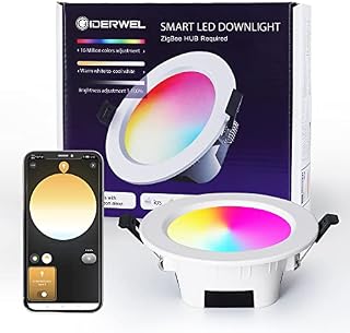GIDERWEL ZigBee Smart RGBWW LED Recessed Spotlight Compatible Hub Bridge Echo Plus, App/Alexa Voice Control Dimmable (3000K-6000K) RGBCCT 7W+ 7W Downlight Retrofit Ceiling Ambient Lighting (LM070)