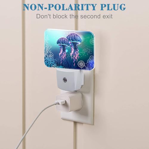 Image of Glowing Jellyfish in Deep Sea Night Light for Kids Girls Boys, Jellyfish LED Night Light Plug into Wall with Dusk to Dawn Sensor for Room, Hallway, Kitchen, Bathroom, Stairs Decor