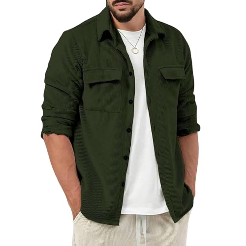 Image of COMBRAIDED Corduroy Men's Full Sleeve Casual Striped Shirt - Comfort Fit, Ideal Stylish and Versatile Clothing