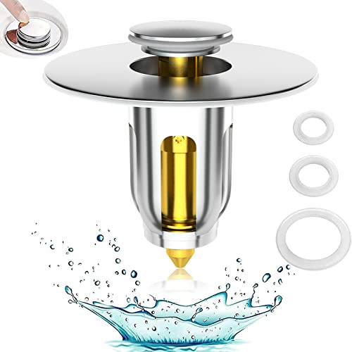 Basin Pop Up Drain Filter Universal Pop Up Sink Stoppers for Bathroom Sink Drain Stopper with Filter Basket & 3 Rubber Rings, Wash Basin Pop Up Drain Filter for 1.02~1.96" Drain Holes/Upgraded