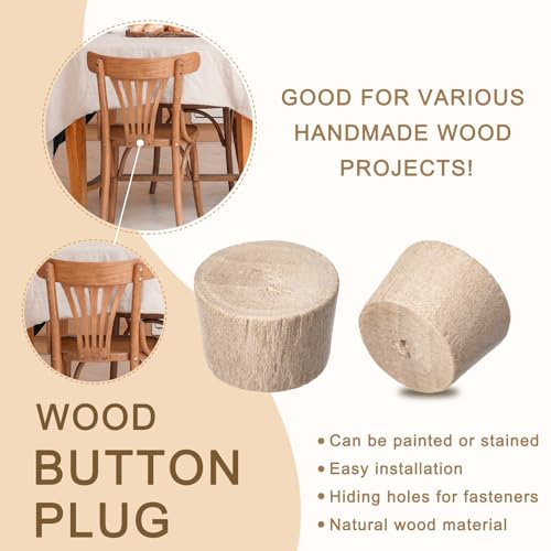 Image of uxcell 120Pcs Flat Head Wood Plugs, 15 /32 Inch Wooden Button Screw Plug Wood Plugs Screw Hole Covers for Furniture Tables Chairs