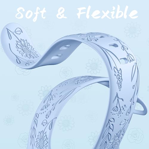 Image of SNBLK 6 Pack Floral Engraved Bands Compatible with Apple Watch Bands 40mm 41mm 42mm 38mm 44mm 45mm 46mm 49mm Women Men, Silicone Flower Pattern Strap for iWatch Series 11 10 Se Ultra 9 8 7 6 5 4 3 2 1