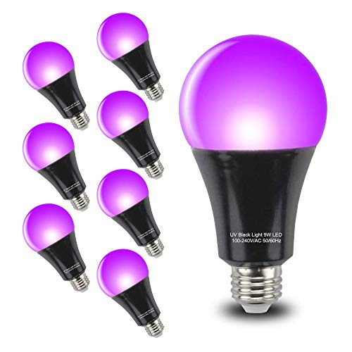 Glw Black Light Bulbs 9W 8 Pack A19 E26 Led Blacklight Bulb 385-400Nm Uva Black Lights For Blacklight, Glow In The Dark, Body Paint, Fluorescent Poster, Neon Glow #TOP10