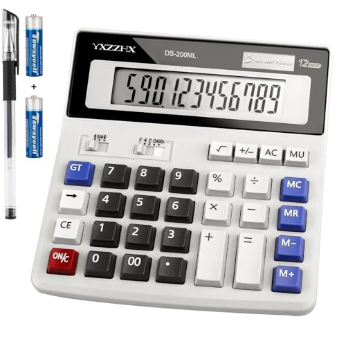 Desk Calculator 12 Digit Extra Large 4.3-Inch LCD Display, Two Way Power Battery and Solar...