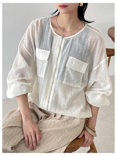 GORGLITTER Women's Linen Jacket Lightweight Zip Up Long Sleeve Sheer Coats Fall Fashion Outerwear 20254