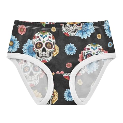 Aesthetic Girls Underwear Toddler 2t Cotton Girl Panties Cute Ornate Skulls Colorful Floral Black Briefs Kids Undies