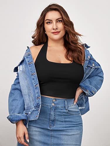 WDIRARA Women's Plus Size Sleeveless Backless Rib Knit Crop Halter Top4