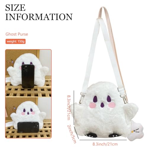 Halloween Cute Ghost Purse Plush Mini Crossbody Candy Bag Fluffy Spooky Season Crossbody Purse Kawaii Cartoon Shoulder Bag for Women2