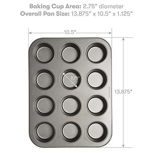 Cooking Light Heavy Duty Nonstick Bakeware Carbon Steel Muffin Pan With Quick Release Coating, Manufactured Without Pfoa, Dishwasher Safe, Oven Safe, 12-Cup, Gray #TOP3