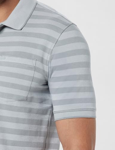 Image of Peter England Men's Cotton-Polyester Blend Striped Polo T-Shirt | Casual Wear | Durable & Trendy