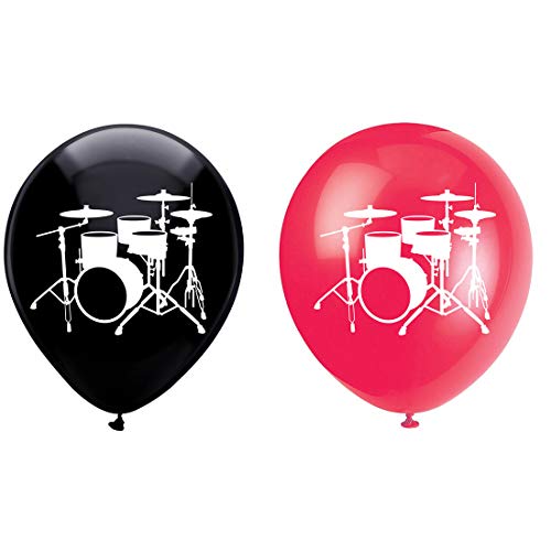 Ballons latex noir et rouge pour batterie x16 de 30 cm de diamètre