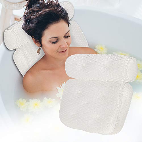 Bath Pillow, for Head Neck and Shoulder Support,4D Air Mesh Bathtub Pillow with 7 Non-Slip Suction Cups Large , Fits All Bathtub and Home Spa