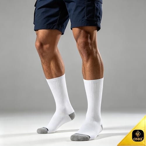 Image of ONKE Athletic Work Socks for Men Women Heavy Cushion Crew Moisture Wicking | Cotton, Max Full Cushion, Odor Control, Breathable, Comfortable, Durability, Anti Blister, Arch Support, Size M /L /XL 3 /6 Pack