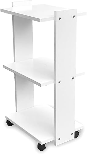 Rollwagen mit drehbaren Rädern, 80 x 44 x 28,5 cm, aus weißem Holz, mit 3 Ablagen, ideal für Kosmetiker, Schönheitssalons, Friseure, Mehrzweckschrank, hergestellt in Italien