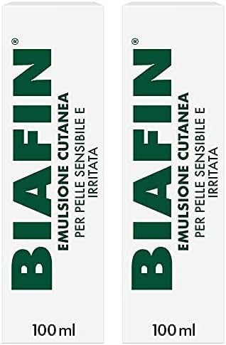 Biafin Emulsione Cutanea Idratante Lenitiva, Crema scottature, irritazioni e sfregamenti, Crema pelle sensibile e irritata, Pomata scottature ideale anche per tatuaggi e problemi cutanei, 2x100 ml